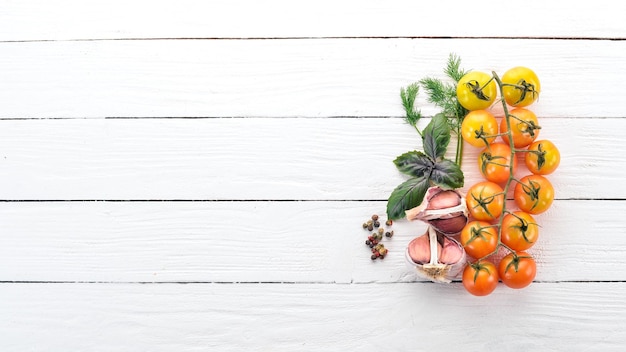 Fresh ingredients on wooden table